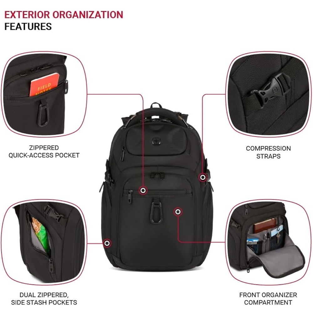 SwissGear Black Backpack with Durable Fabric and Padded Straps - Picture 3 of 10